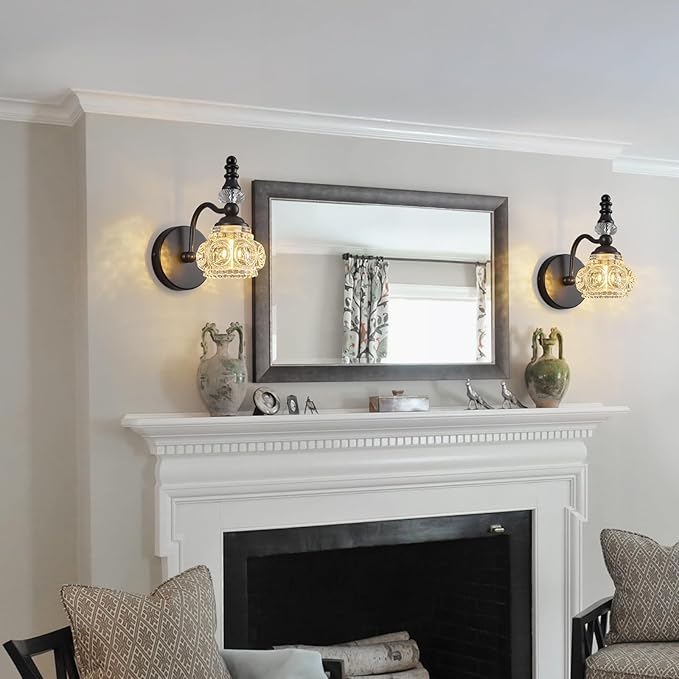 Modern Wall Sconces Set of Two Black Vintage Indoor Glass Wall Lamp Bathroom Vanity Light Fixture Wall Mounted Room Sconce Wall Lighting