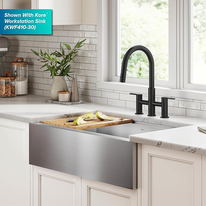 KRAUS Oletto Touchless Sensor Bridge Kitchen Faucet with Pull-Down Sprayhead in Spot-Free Stainless Steel, KSF-3122SFS