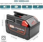 28V 6000mAh Replace for Milwaukee Mk28 High Output Battery for V28 Milwaukee Mk28 48-11-2830, V28, Mk28B, Mk28BX Cordless Power Tools Battery Li-Ion, 2 Pack