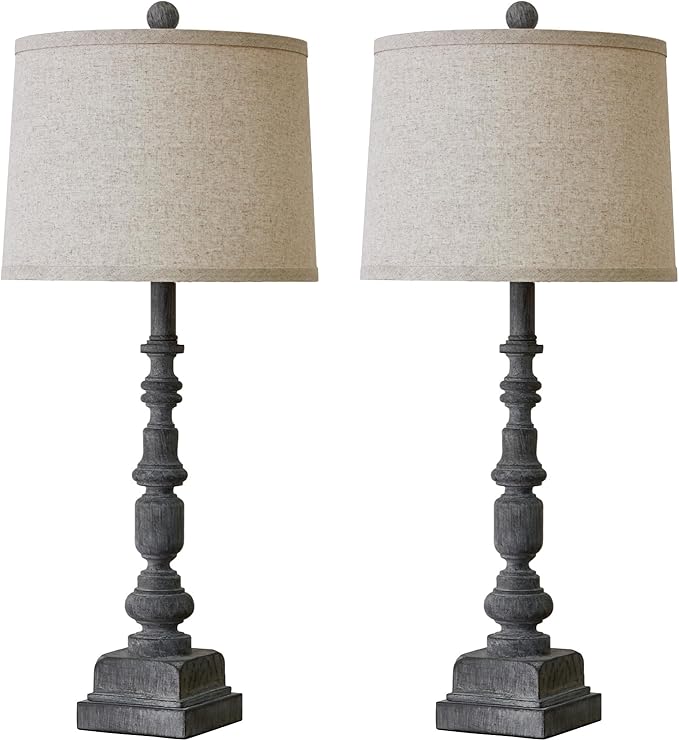 Oneach 27.75" Vintage Farmhouse USB A+C Table Lamps Set of 2 for Living Room Traditional Bedside Lamps for Bedroom Office Mid Century Table Lamp Antique Grey Accent Rustic Lamps for End Table