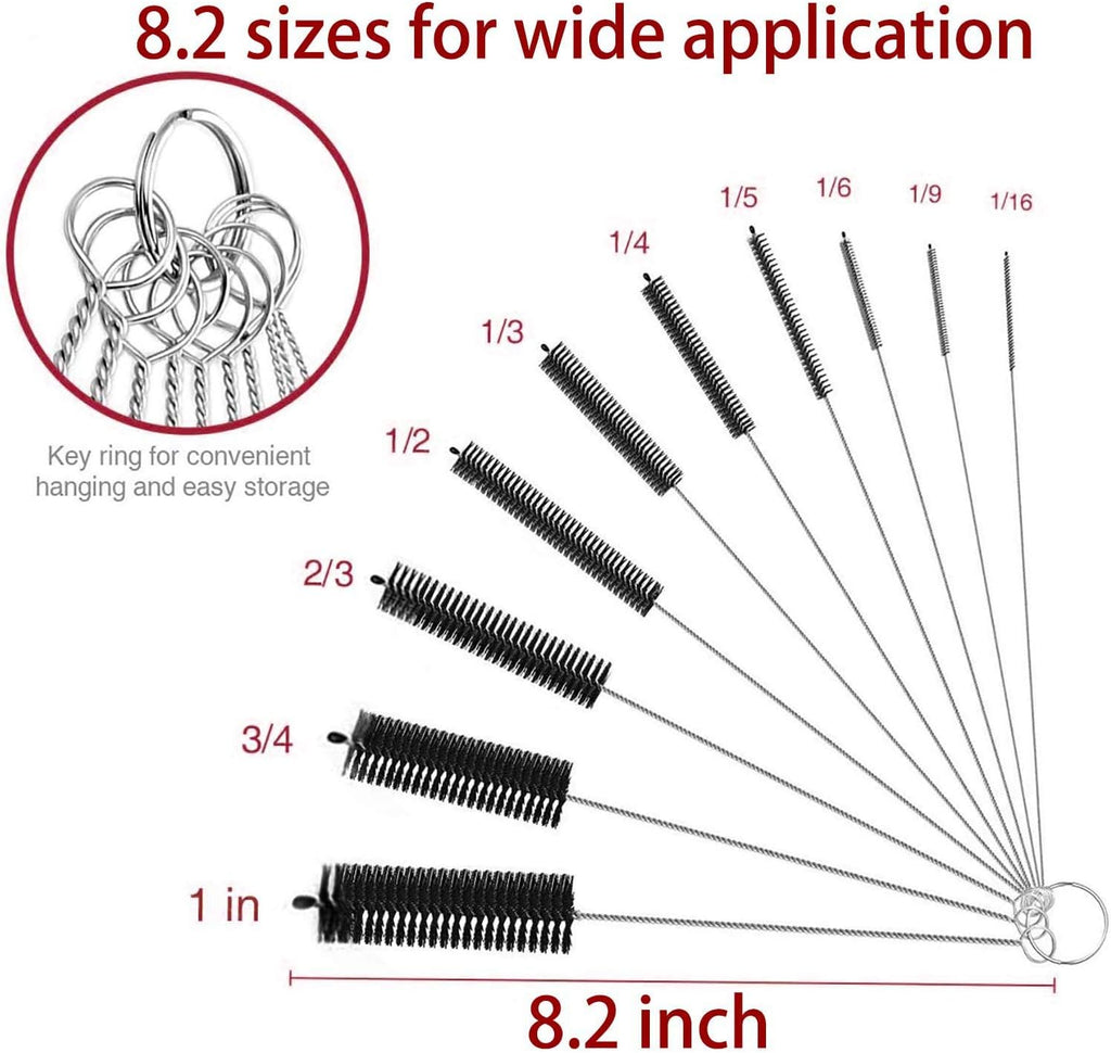 Long Straw Brush, Nylon Pipe Tube Cleaner 8.2-ihch 10 Different Diameters Set of 10