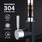 WEWE Kitchen Sink Faucet, Pull Down Kitchen Faucet, Black and Chrome Kitchen Faucet with Sprayer Stainless Steel Single Handle one or Three Hole for Laundry bar Kitchen Sinks