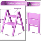 2 Step Lightweight Folding Ladder for Home, 330lbs Aluminum Step Ladder Anti-Slip for Kitchen, Step Stool Foldable Adults for Closet, 330lbs - Light Purple