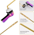 Hibbent Universal Metal Front Mount Toilet Handle Replacement Kit, Brass Toilet Flush Tank Lever with Stainless Steel Flapper Chains for Most Toilets, Rainbow Finish