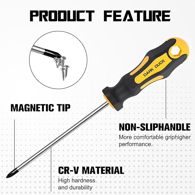 16pcs Magnetic Screwdriver Set, Chrome Vanadium Steel,Polished Finish,5 Phillips and 4 Flat Head Tips, Includes Pick & Hook Tools, for Mechanics, Construction, Carpentry