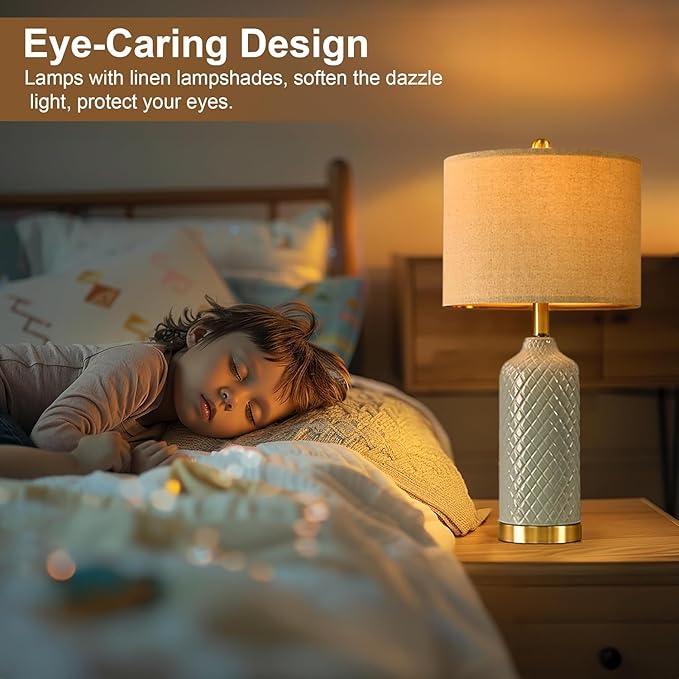 24.25" Modern Ceramic Blue Lamps for Living Room & Bedside, Farmhouse & Boho Style, Coastal & End Table Lamps