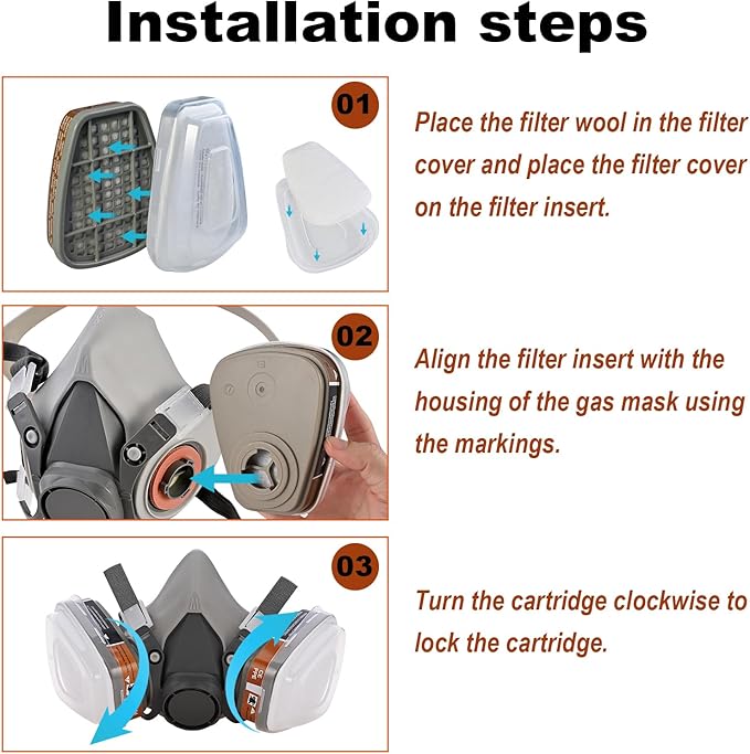 Half & Full Face Respirator Mask with Filters, Gas Masks for Construction Work, Paint, Dust, Spray, Welding, Sanding