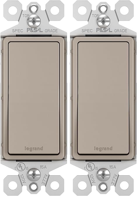 Legrand - Pass & Seymour 15 Amp Light Switch with Rocker Wall Switch, Nickel Single Pole Rocker Light Switch, TM870NICC10, 1 Count (Pack of 2)