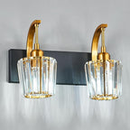 Modern Bathroom Vanity Light, 2-Light Black Gold Wall Sconce with Crystal Accents, Over Mirror Bathroom Lighting Fixture, 13.77" Long Dimmable Vanity Lamp for Makeup, Easy Installation