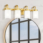 TENGXIN 4-Light Bathroom Vanity Light, Brushed Gold Vanity Light Over Mirror, Modern Wall Light Fixtures with Dual Glass Shade, Wall Lights for Mirror Bedroom Living Room E26 Base