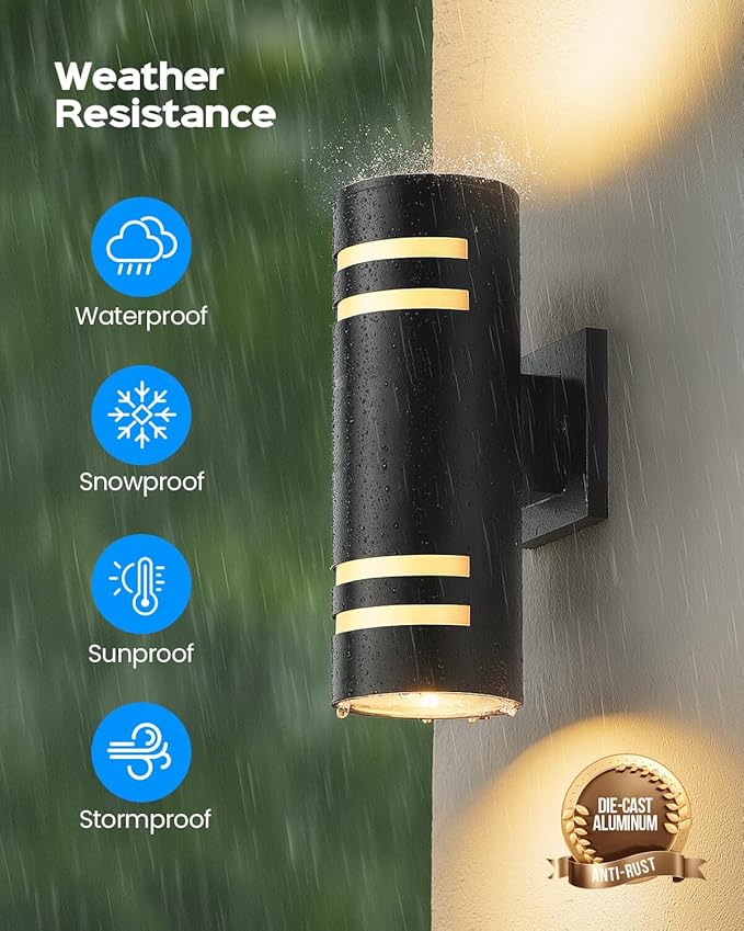 KIZON Dusk to Dawn Outdoor Lighting 2 Pack, Modern Outdoor Wall Light Black Exterior Lighting Fixtures Wall Mount with Bulbs Included, Cylinder Outdoor Sconce Lights for House Porch, ETL Listed