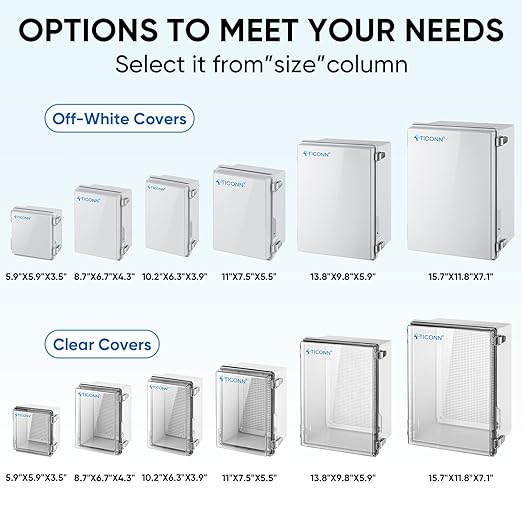 TICONN Waterproof Electrical Junction Box IP67 ABS Plastic Enclosure with Hinged Cover with Mounting Plate, Wall Brackets, Cable Glands (Off-White, 10.2"x6.3"x3.9")