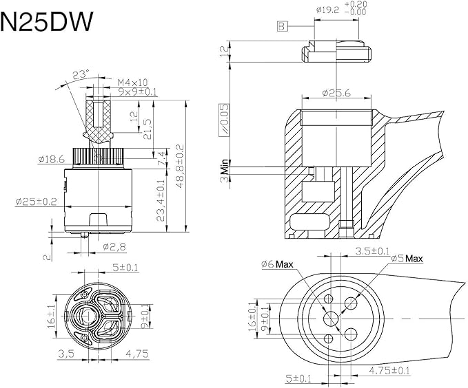 25mm Faucet Cartridge Replacement (N25DW Set of 5), CUPC Certified, Single Handle Faucet Valve for Kohler GP1093674 Sub Assembly, N25D