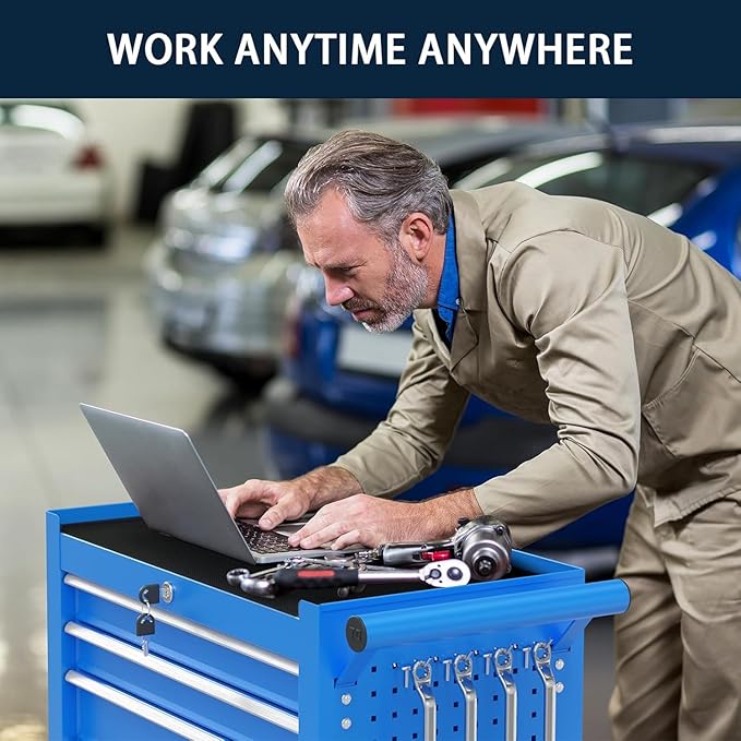 7-Drawer Metal Rolling Tool Chest with Wheels,Tool Storage Cabinet with Locking System，Toolbox with Wheels for Garage,Workshop, Repair Shop(Blue, 7-Drawer)