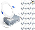 Ensenior 24 Pack 4 Inch LED Recessed Light, Dimmable, 5000K Daylight, 750LM High Brightness, 9W 120V, Damp Rated, Ultra-Thin Canless Wafer Ceiling Light - ETL & FCC & IC