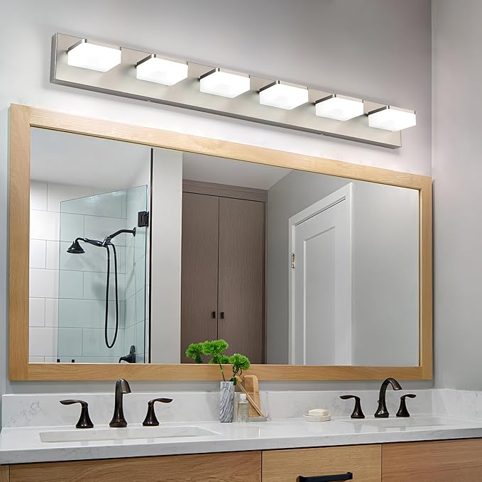 Brushed Nickel Vanity Lights for Bathroom 6-Light Vanity Lighting Fixtures for Mirror 39" Adjustable 5500K Modern LED Vanity Light Over Mirror, Bath Wall Lighting Fixtures