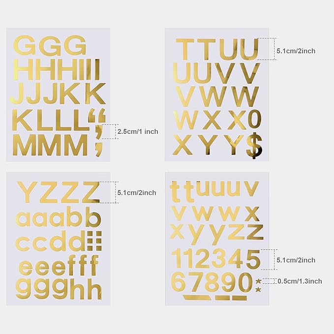 Outus 8 Sheets Vinyl Letter Stickers Self Adhesive Mailbox Numbers Alphabet Stickers Stick on Letters for Christmas Stockings Scrapbook Bulletin Board School Business(1 Inch,Gold)