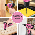 Drill Set: Tool Set with 8V Pink Cordless Drill, Home Tool Kit with Drill, Hand Tool Kits for Women, Homeowner, Diyer, Handyman, 127Piece