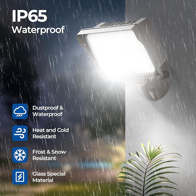 CINOTON 55W LED Flood Light 3CCT (3000K/4000K/5000K), 7700LM Dusk-to-Dawn Photocell Outdoor Security Lighting, 120V IP65 Aluminum Wall Pack for Porch/Barn, 180° Knuckle Mount, 2 Modes, ETL, 1 Pack