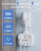 Short Extension Cord 2 inch, Short Cord Power Strip with 3 Outlets 4 USB(2 USB-C) 17W, Flat Outlet Extender, Non-Blocking, Non-Surge Protection for Cruise Travel Dorm Kitchen Bathroom, White