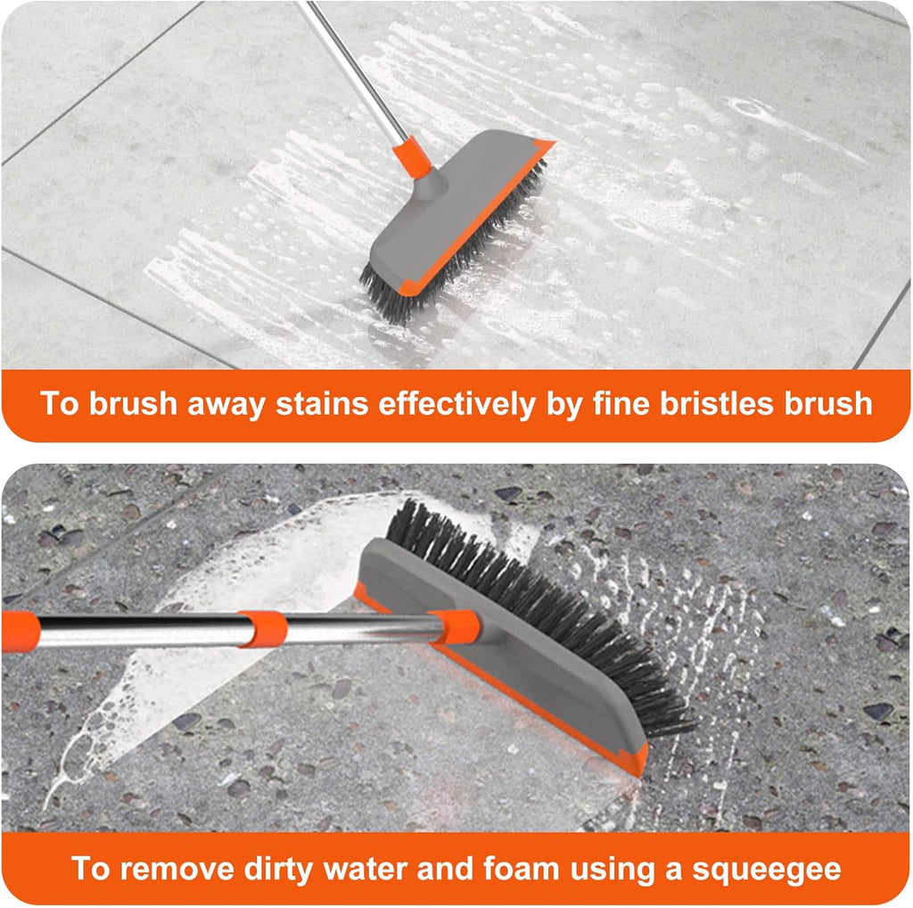 BITOPE Deck Scrub Brush with Long Handle, Heavy Duty Floor Cleaning Scrubber with Stiff Bristles Garage Concrete Cleaner Tool for Cleaning Tile Patio Outdoor Porch Indoor Kitchen Shower Bathroom