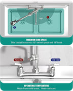 Commercial Faucet with Sprayer 21" Height 8" Center Wall Mount Kitchen Sink Faucet Brass Constructed Polished Chrome Pre-Rinse Device with Coilded Spring and 10" Add-on Spout