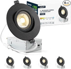 4 Pack Black 4-inch 5 CCT Gimbal LED Recessed/Downlight Color Selectable 2700K/3000K/3500K/4000K/5000K 800Lm 9W 120V Dimness Adjustable LED Lights