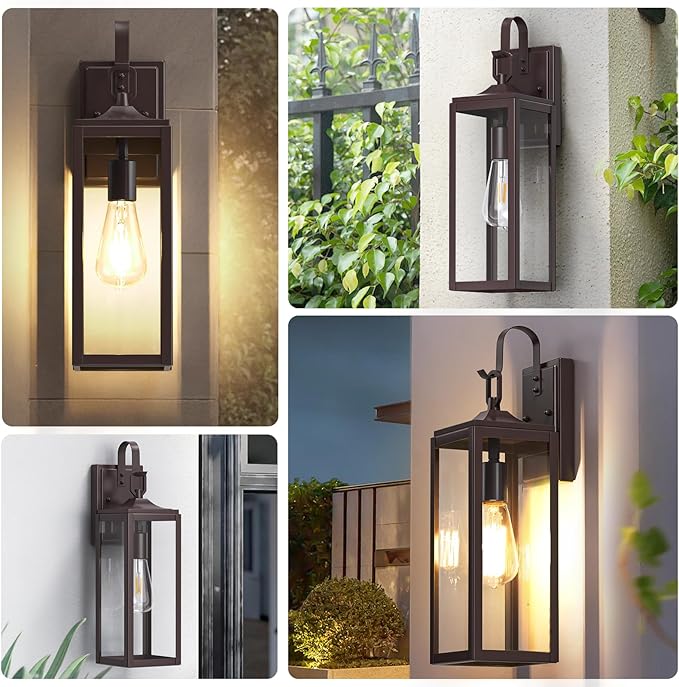 18'' Large Outdoor Wall Lights 2 Packs, Modern Brown Exterior Lighting Fixtures, Waterproof Outdoor Sconces Porch Light for House Wall Mount, Farmhouse Wall Lanterns for Front Door, Garage