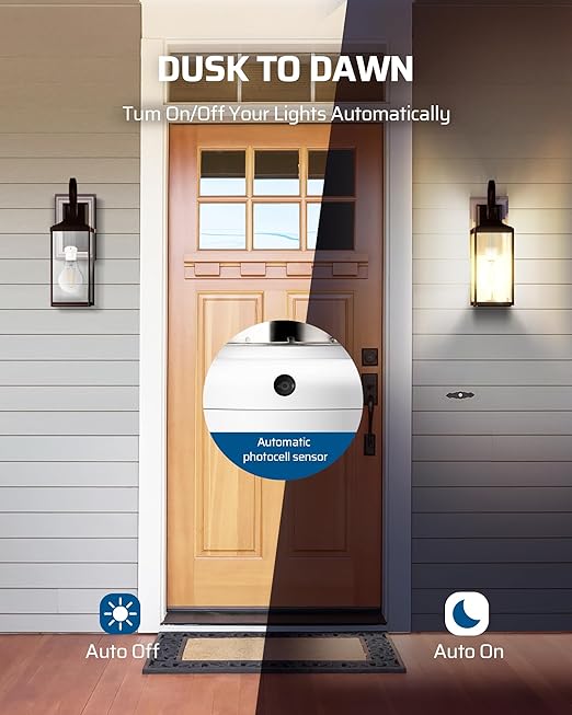 DEWENWILS Light Sensor Socket, E26/E27 Socket Adapter, Automatic Dusk to Dawn, Double Sensors for Porch/Wall Light Fixtures, Compatible with Incandescent/CFL/LED/Halogen, 2 Pack, White, ETL Listed