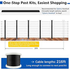 36" Expandable 16-20FT Black T304 Cable Railing Post Kit, Complete Cable Railing System with 5 Level Posts & 216ft 1/8" Wire Rope(No Handrail), Adjustable Length Easy DIY for Decks/Porch