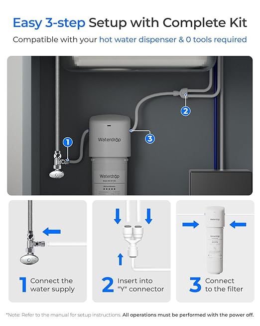 Waterdrop 10UE Under Sink Water Filter for Instant Hot and Cold Water Dispenser System, Reduces PFAS, PFOA/PFOS, Lead, Chlorine, Bad Taste & Odor, 11000 Gallons