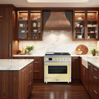 Akicon 36" Freestanding Gas Cooktop Oven Combo, Features 6 Sealed Burners, 5.2 Cu.ft Rapid Convection Oven, Convertible Fuel (NG/LP), Durable Cast Iron Grating (CYSCYSA1)