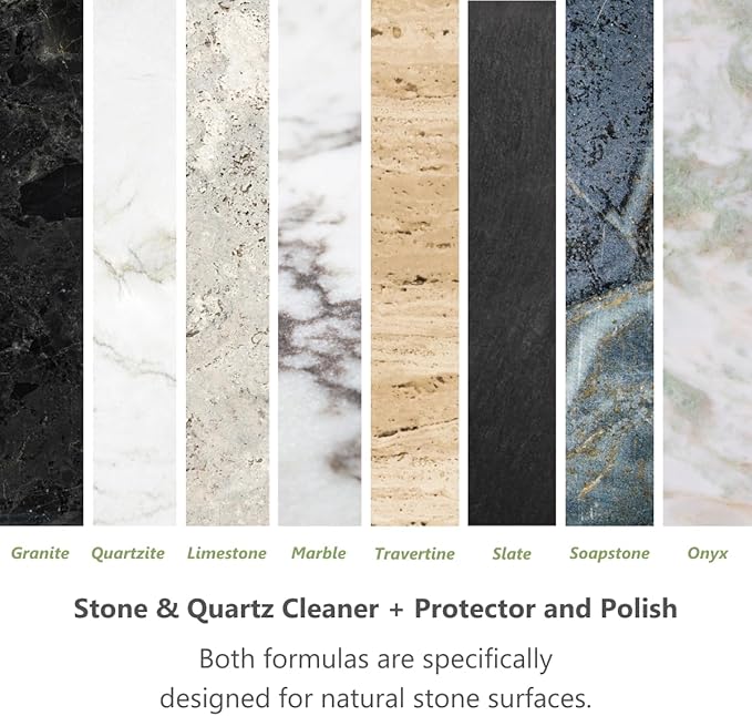 MORE - Twin Pack - Includes Stone & Quartz Cleaner + Polish - Granite, Quartz & Marble Cleaner & Polish - For Kitchen & Bathroom Countertops - Pack of 2 16oz Sprays - Peppermint-Thyme