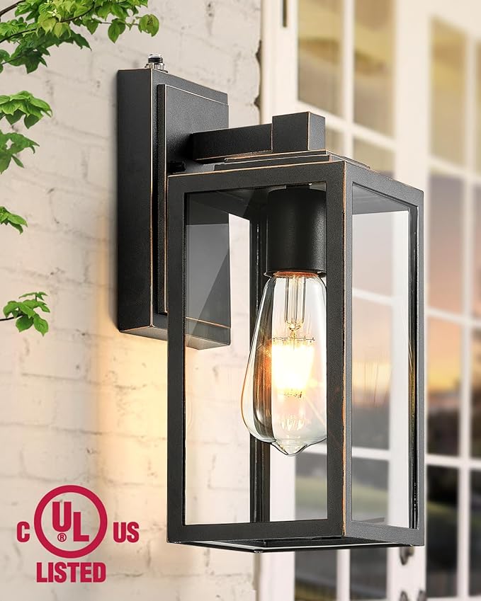 VIANIS Dusk to Dawn Exterior Wall Lights, Black Gold Modern Outdoor Wall Lighting Lantern, Waterproof Garage Lamp Sconce for House Patio, 100% Aluminum Front Porch Light Wall Mount Fixture, E26 Socket