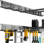 Garden Tool Organizer Wall Mount, 48inch Heavy Duty Garden Tool organizer Storage System, Easy Install With 7 Adjustable Hooks, For Garage, Basement, Shed, Workshop(Black)