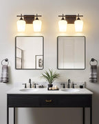 Oil Rubbed Bronze Bathroom Light Fixture, 2 Lights Bathroom Vanity Lights Over Mirror with Milk Glass, Modern Farmhouse Bath Wall Sconce Light, OS-YQ9167-2AW