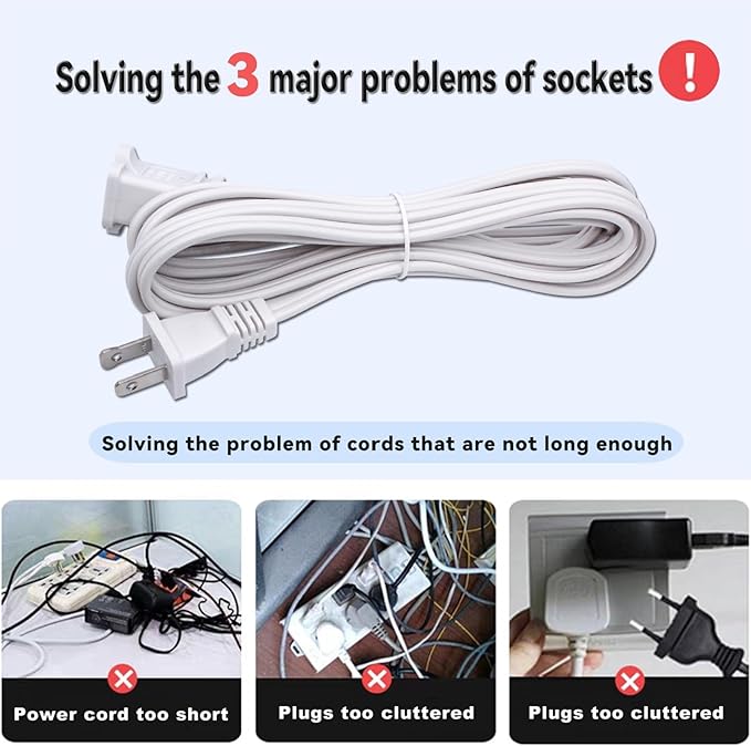 8-Pack Extension Cord 2 Prong,10FT Long Cords Extension for Indoor/Outdoor,US Male/Female Power Cable for NEMA 1-15P to NEMA 1-15R,White