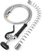 Spray Valve with 45” Commercial Sink Sprayer Hose and Pre Rinse Spring, Pre Rinse Sprayer with Flexible Stainless Steel Hose & Spring Assembly for Commercial Kitchen Faucets (Black)