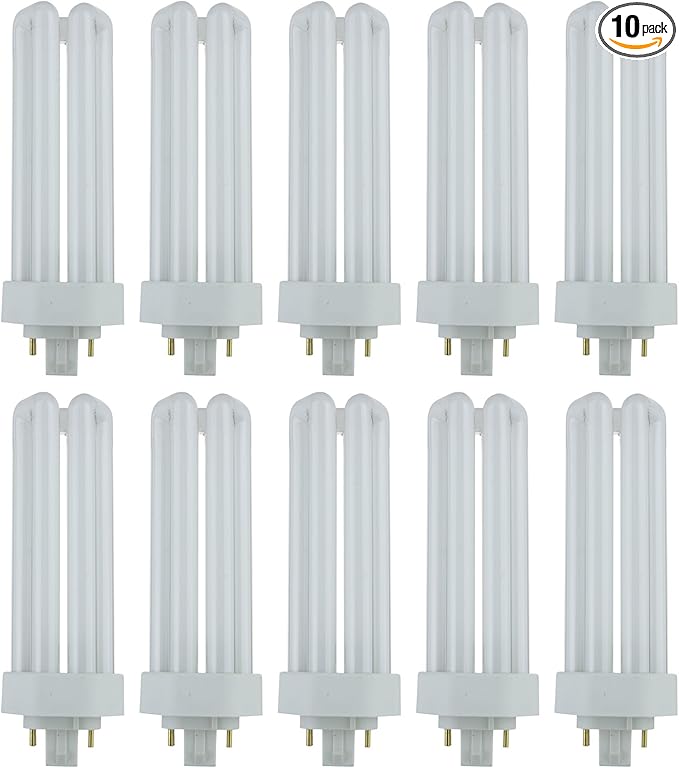 Sunlite CFL Plug-in PLT 4-Pin Triple Tube Light, 32 Watts, 4-Pin GX24q3 Base, 2400 Lumens, 6500K Daylight, 10 Pack