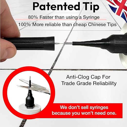 Precision 300ml from Floor-Fix Pro - Fix Loose Tiles - for Loose & Hollow Tiles, Wood, LVT & Laminate - Includes 1.9mm Syringe Tip - Adjustable to 6mm + Anti-Clog Performance (1)