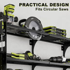 64" Power Tool Organizer Wall Mount, 16 Slots, 3-Tier Drill & Cordless Tool Storage Holder with Pegboard Sides, Tool Wall Organizer for Garage & Workshop Black