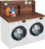 Royxen 2-Tier Washer Dryer Countertop,19.5" H Wood Washer and Dryer Topper with Shelf,Laundry Countertop Over Washer and Dryer, Universal Fit for Laundry Room Organization (Walunt, 54" WX27.5 D)