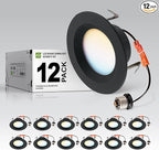 ASD Retrofit LED Recessed Lighting 4 Inch | 9W 700 Lm Wet Rated Dimmable Ceiling Downlights | 2700K-5000K Adjustable CRI90 Black Room Recessed Light Fixtures | LED Can Lights, UL 12 Pack