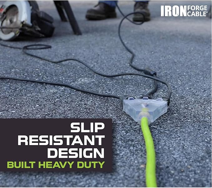 Iron Forge Cable 3 Outlet 10 Gauge Extension Cord 25 ft, 10/3 Heavy Duty Extension Cord with Multiple Plugs 3 Prong, SJTW Weatherproof Outdoor Power Cable Multi Outlets for Major Appliances