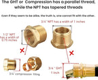 3/4 Inch NPT Male x 1/2 Inch NPT Female Brass Reducer Hex Bushing, Thread 1" OD to 0.75" ID, (2 Piece)