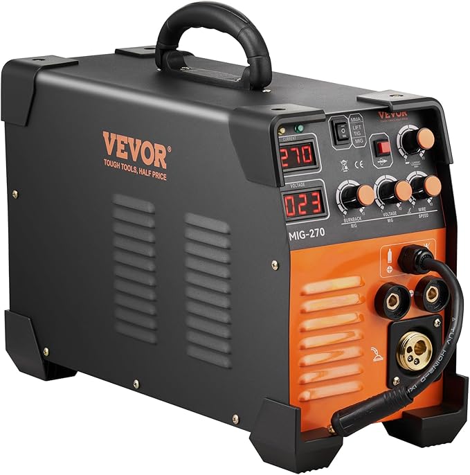 VEVOR MIG Welder, 3 in 1 270 Amp Welding Machine, 110 220V MIG Lift TIG Arc Welder, Portable Lift TIG Welder ARC Welder with IGBT DC Inverter, LCD Digital Display, Welder Torch and Welding Wire