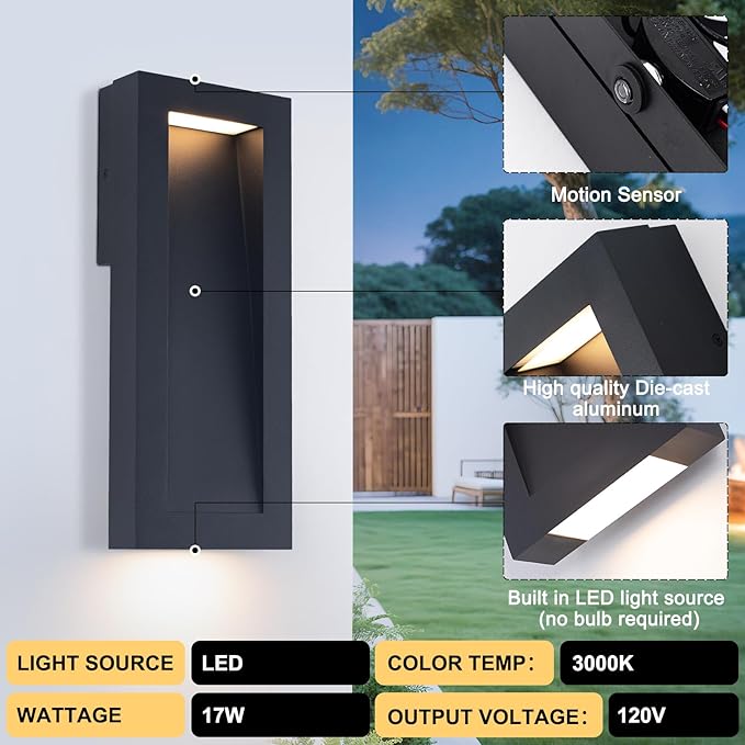 Modern Outdoor Wall Light with LED, Exterior Lighting Fixtures 2700K Integrated, Matte Black Outside Wall Mount Lights for House Front Door Porch Garage Patio Black 1 Packs