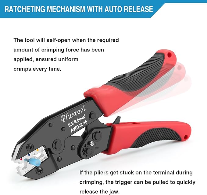 6PCS Crimping Tool Set - Ratcheting Wire Crimper - for Heat Shrink, Insulated Nylon, Non-Insulated, Ferrule Terminal, Open Barrel Terminals & Solar Connectors