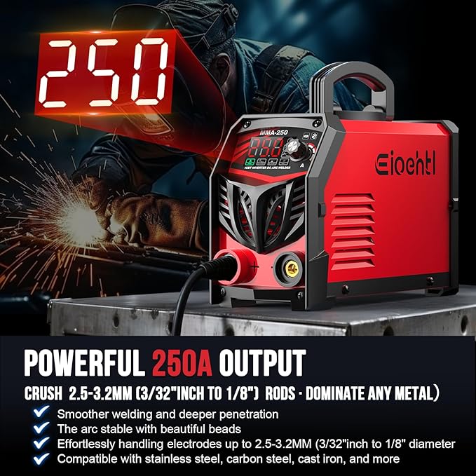 250Amp Stick Welder 110V/220V Dual Voltage, with LED Display ARC Welding Machine w/Hot Start, IGBT Inverter, Portable Welder with Complete Kit (10 Rods, Clamps, Gloves), Anti-Stick for Home/Diy/Farm