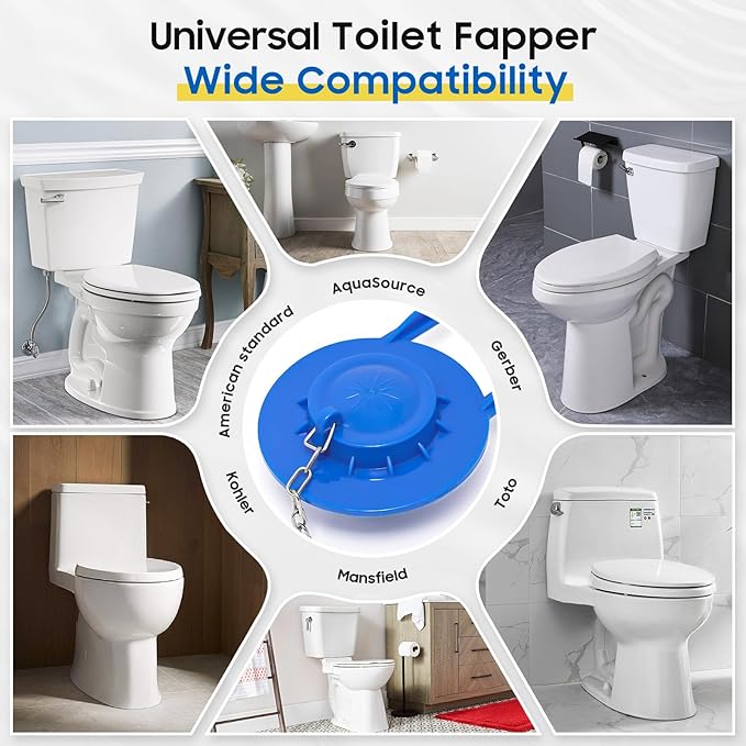 Universal Toilet Flapper Replacement Kit: 2 Inch Toilet Tank Flapper 2 Stainless Chains Designed for American Standard Kohler Toto Gerber Toilet Stopper Water Saving Easy to Install Heavy Duty Rubber